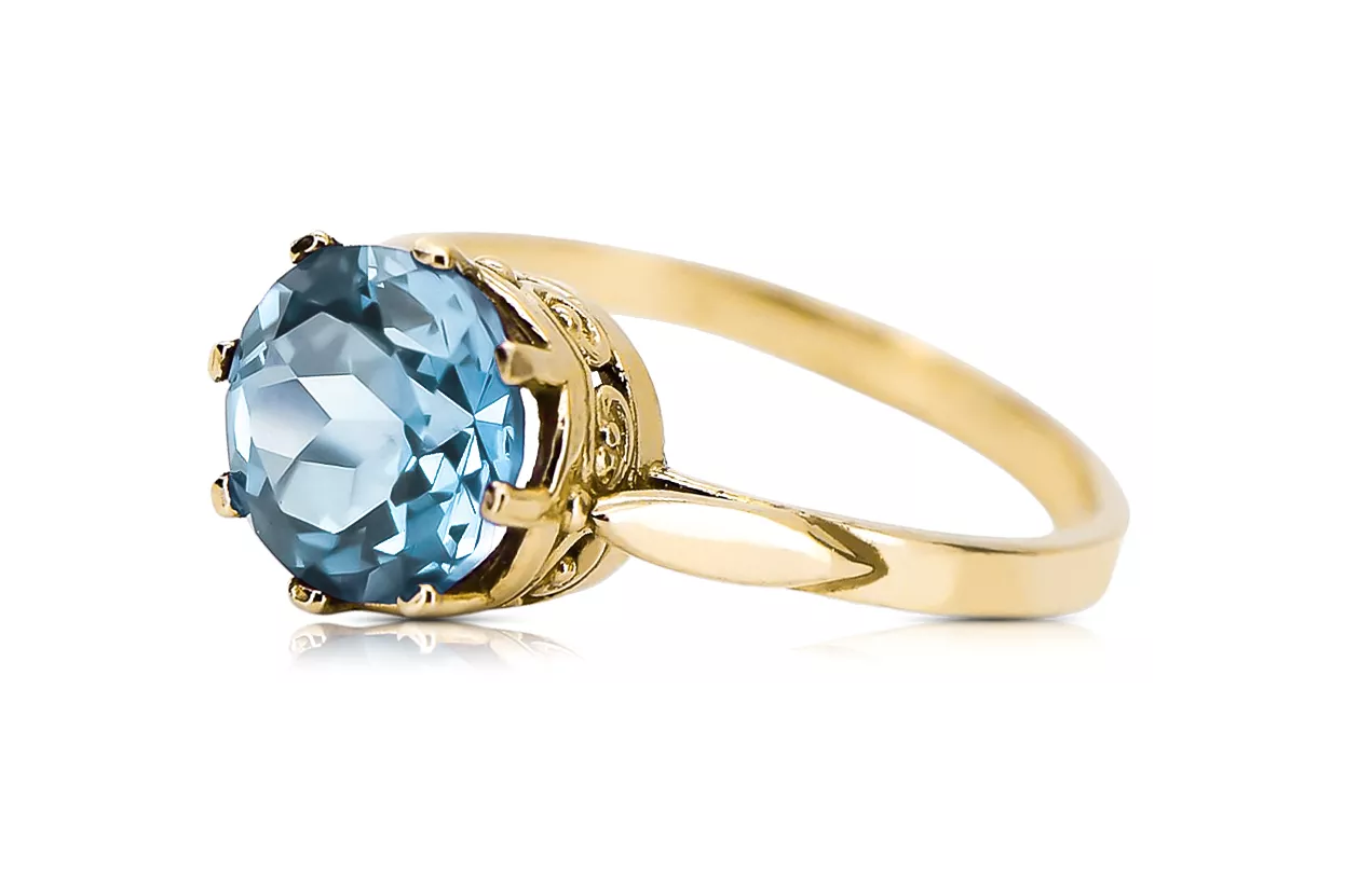 Or jaune 14 carats Aigue-marine Anneau Bijoux vintage vrc366y